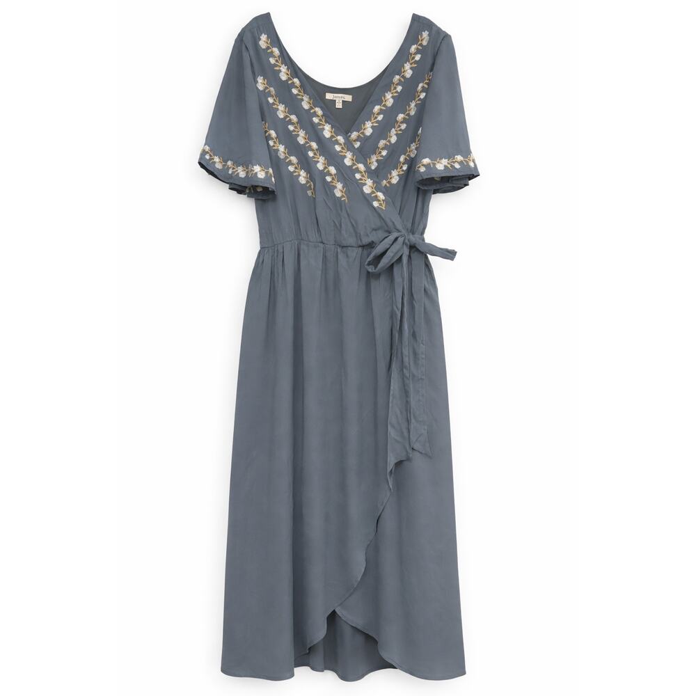 Embroidered Wrap Maxi Dress Size S Cottagecore Boho Hippie Peasant Gypsy Floral - Picture 2 of 3